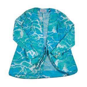 Key West Hand Print Fashions Erio Bocci Women's Blouse Top 4 Blue Green Tropical